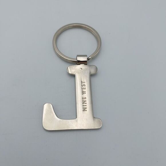 Vintage Silver‎ And Blue Letter L Keychain Metal Key Ring Nine West - Picture 2 of 2